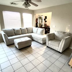 Light Gray Suede Sectional & Sofa Chair Set