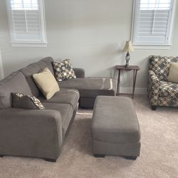 3 piece living room set from Ashley Furniture, including sectional with right or left chaise, plus ottoman, and chair