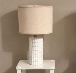 White Ceramic Table Lamp with Linen Shade