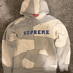 SUPREME GREY AND CRÈME PATCHWORK HOODIE