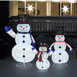 3 Piece Pre-lit Christmas Snowman Family, 270 LED 3D 2ft+3ft+5ft Lighted Snowman for Christmas Decoration, 