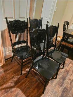 4 beautiful black antique solid oak kitchen chairs