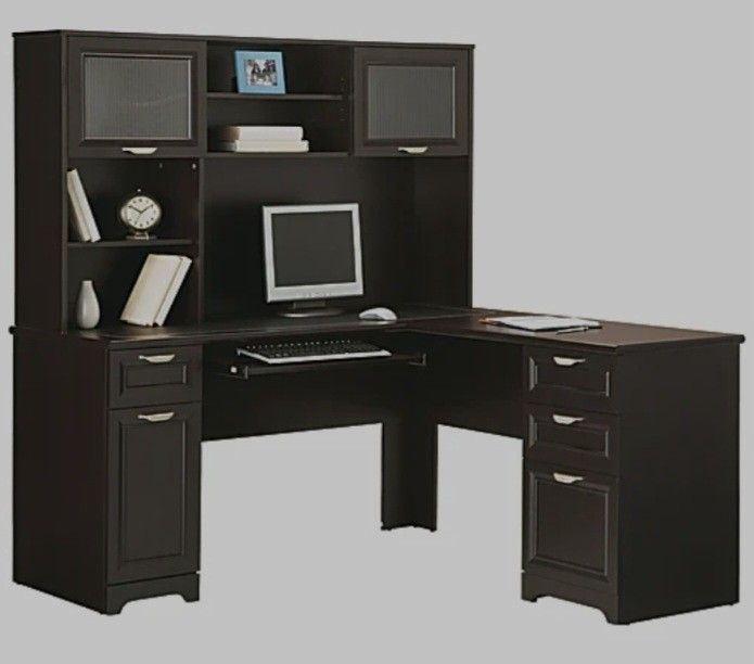L-Shape Corner Computer Desk With Hutch