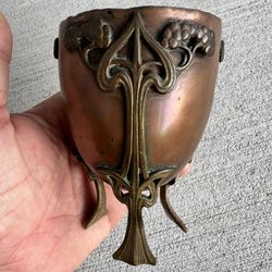 🟠 Antique Art Nouveau Copper & Brass Footed Bowl – c.1900–1920