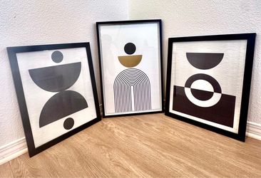 Modern Minimalist Framed Wall Art Set of 3 – Black Frames | Neutral Abstract Decor