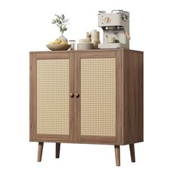 Huuger Buffet Cabinet with Storage, Storage Cabinet with PE Rattan Decor Doors, Accent Sideboard Buffet with Solid Wood Feet, for Hallway, Entry, Livi
