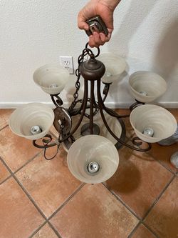 6-Light Bronze Chandelier with Glass Shades