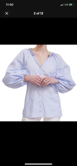 Anne Fontaine Aix Shirt Size 38 Blue White Button Down