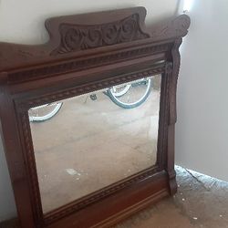 Antique Beautifully Carved  Dreeser Tablel Mirror With Bevelled Glass