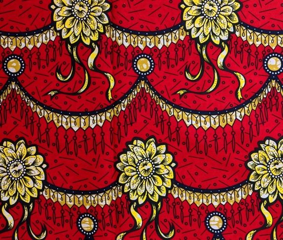 African Fabric 1 Yard Cotton Wax Ankara Print RED YELLOW Abstract