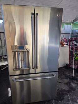 Ge cafe frech Doors Refrigerator Stainless Steel Cabinet Deep Warranty Financing With Snap If You Qualify Reconditioned With New compressor