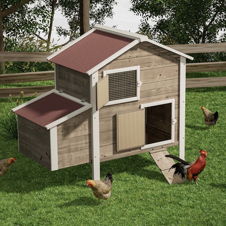 Outdoor Chicken Coop with Nesting Box, Outdoor Hen House with Slide-Out Tray, Weatherproof Poultry Cage, Rabbit Hutch, Wood Duck House
