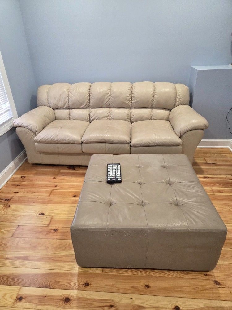 Soft Leather Couch With Ottoman