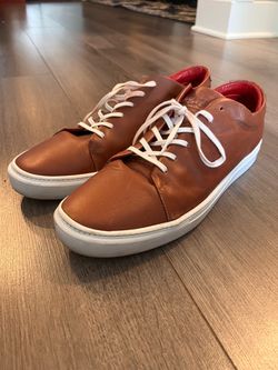 VAGARY Hustler Men’s Leather Low-Top Lace-Up Sneakers Brown/Red/White Solid