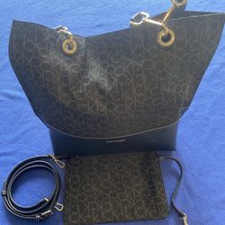 NEW CALVIN KLEIN Black Bag Set with Detachable Shoulder Strap