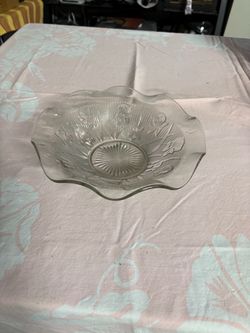 Clear Glass Pressed Floral Ruffled Edge Bowl