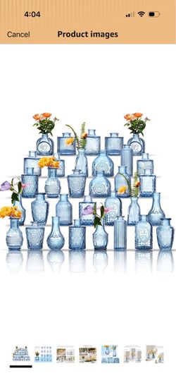 Glass Bud Vases Set of 31 Blue Assorted Small Mini Glass Vases for Flowers, Crystal Vintage Vase Set, Bulk Centerpieces for Table Décor, Wedding, Home