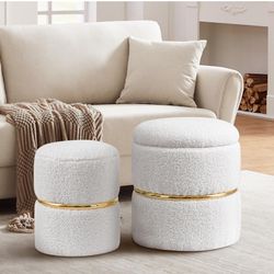 Faux Fur Round Storage Ottoman Pack of 2