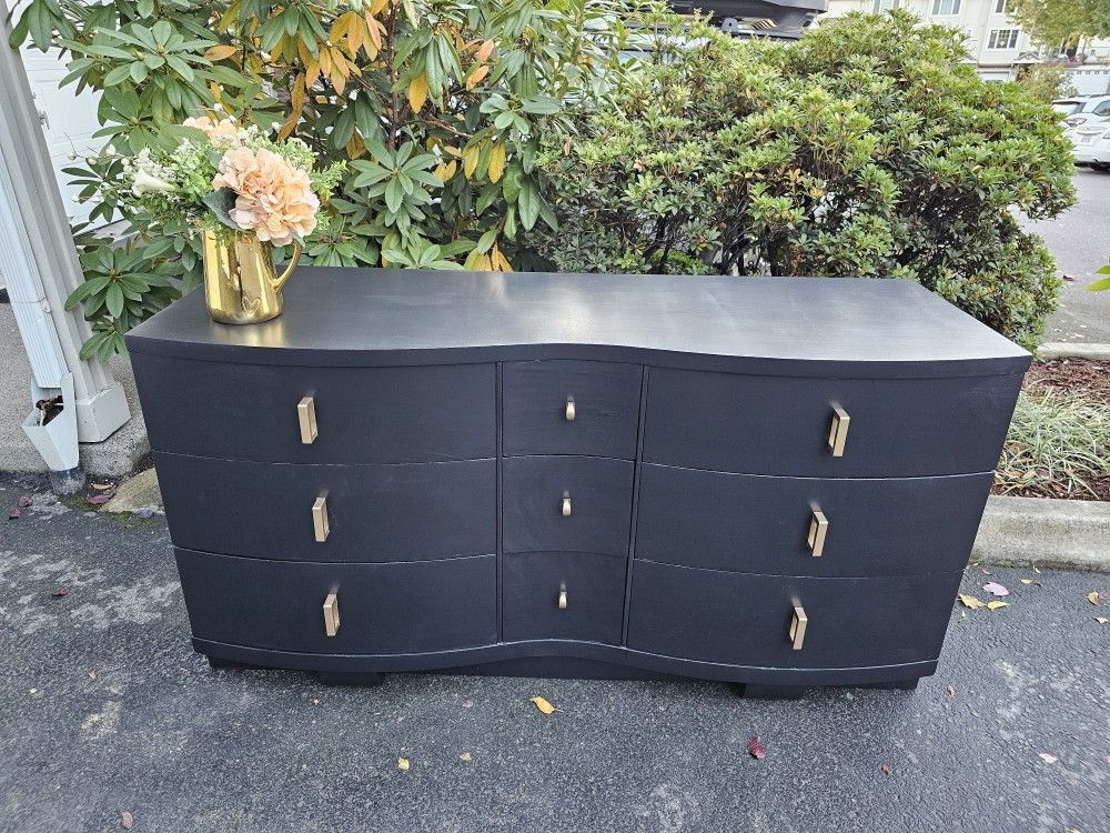 MARVELOUS Solid Wood Mid Century Modern Dresser 9 Drawers Black