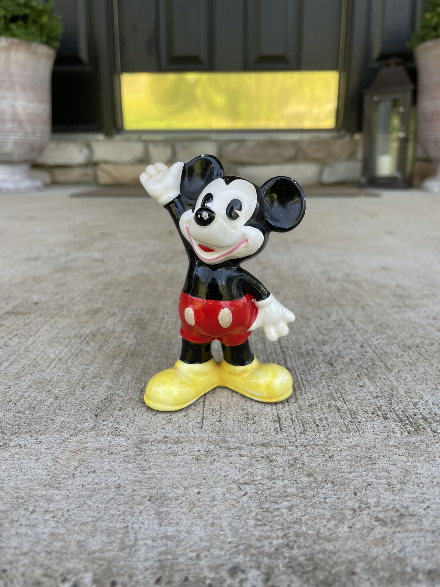 Vintage Disney Mickey Mouse Figure Small Glossy Ceramic Figurine Walt Disney WDW