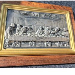 THE LAST SUPPER METAL RELIEF RELIGIOUS ART FRAMED FRANCE