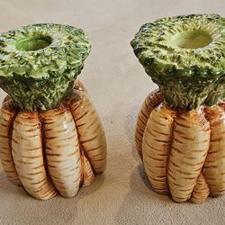 Vietri Italian Pottery Candle Holders Carrot Shape Vintage