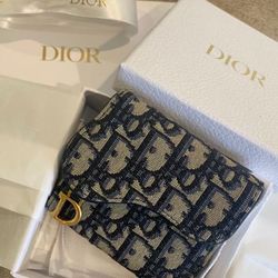 Authentic NEW Christian Dior Blue Saddle Lotus Compact Short Wallet