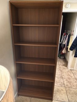 Tall 5-Shelf Bookcase Brown Wood Grain