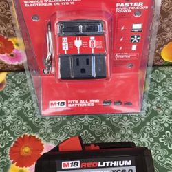 MILWAUKEE M18  18-VOLT LITHIUM-ION  175-WATT POWERED COMPACT  INVERTER  FOR M18  BATTERIES  WITH  HIGH OUTPUT 6.0AH BATTERY 
