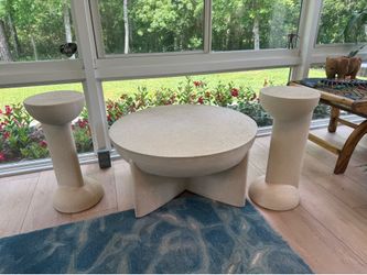 Faux Stone Cream Coffee Table & Two Side Tablres
