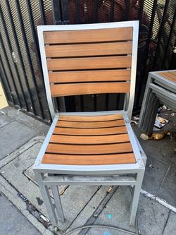 Stackable Outdoor Patio Dining Chairs – Metal Frame & Wood-Look Slats