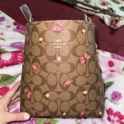 Coach Small Town Bucket Bag in Signature Canvas with a Butterfly Print