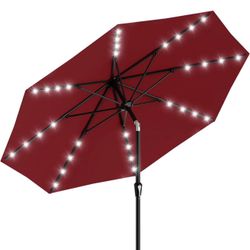 9FT Patio Umbrella with Solar Lights, 32 LED Lighted Pool Umbrella w/Tilt and Crank,