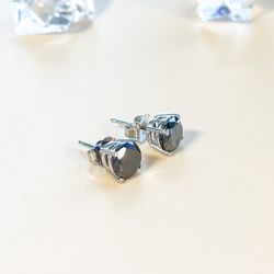 Black Diamond Stud Earrings 14K White Gold