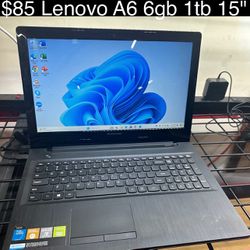 Lenovo Laptop 15” 6gb AMD A8 1tb Windows 11 Includes Charger, Good Battery 