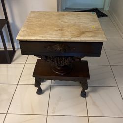 Antique End Table With Marble Top