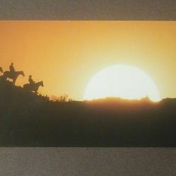 Sunset Landscape Cowboys Horses Sunrise Texas Old West Photograph Photo Postcard Vintage Collectible RPPC Post Card PC