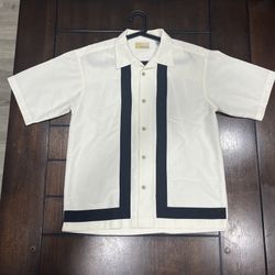 Cubavera Guayabera Short Sleeve Button Down Men's M Black Lined Panel Bowling