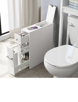 Spirich Slim Bathroom Storage Cabinet, Free Standing Toilet Paper Holder, Bathroom Cabinet Slide Out Drawer Storage, White