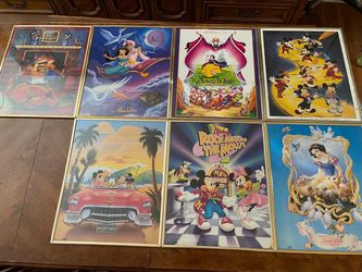 Vintage Disney 20” x 16” Posters in Matching Gold Colored Frames