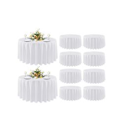 10 Pack Round Tablecloth White 90 Inch - Stain and Wrinkle Resistant Table Cloth, Washable Polyester Table Cover for Dining Tables, Buffet Parties and