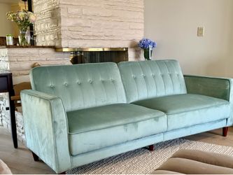 Mercury Row® Imani Velvet Convertible Sleeper Sofa – Light Green – $295 OBO