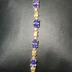 14k Yellow Gold Bracelet Tanzanite With Diamonds 