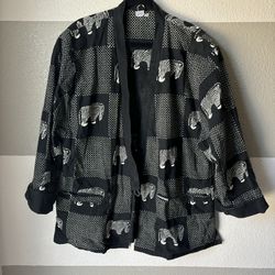  Vintage 90’s Unisex Adult Men Women Medium Oversized Overcoat Boxy Zebra Black Cotton Stiff