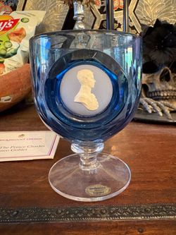 HRH Prince Charles Wedgwood Blue cameo glass goblet1977. Limited edition (# 167)