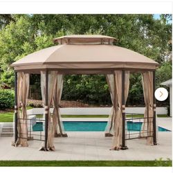 Hampton Bay Seagrove 12 ft. x 10 ft. Octagonal Steel Frame Gazebo with Tan Canopy New $220
