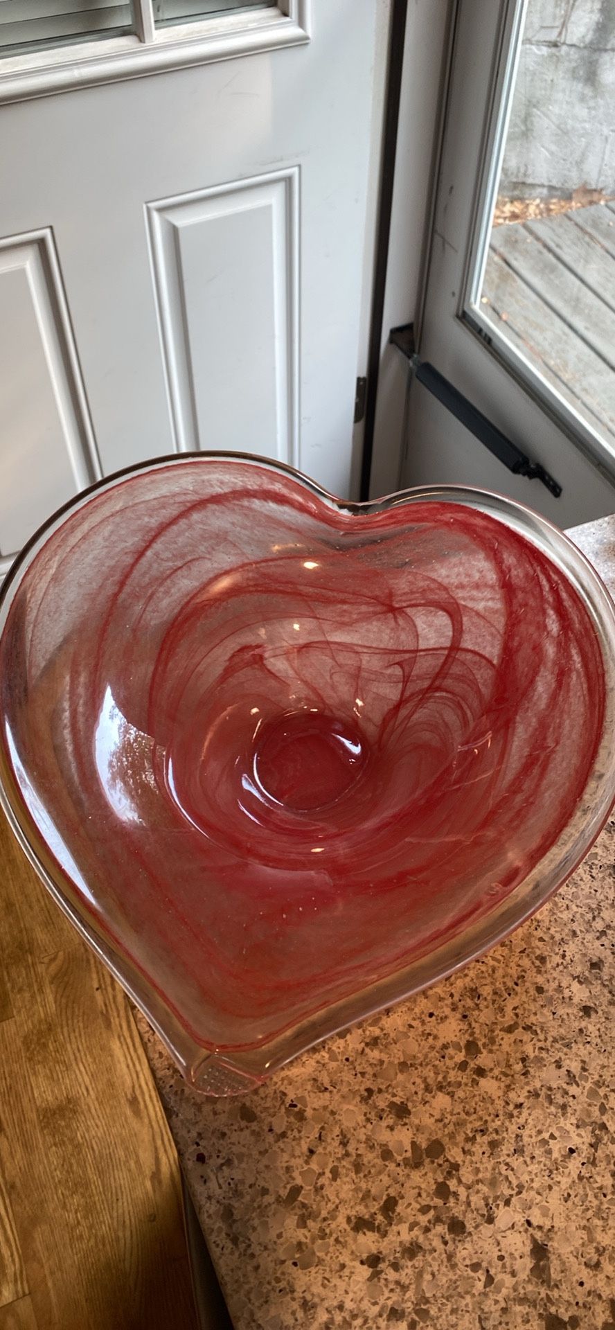 Vintage Glass Bowl Art Glass  Swirl Heart Shaped bowl 14” wide