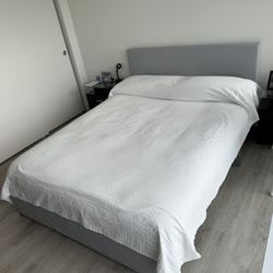 Fabric Queen Bed With Mattress And Topper