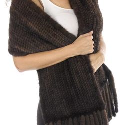 Fur Mink Knitted Cape Scarf Black Color Wrap Shawl Stole