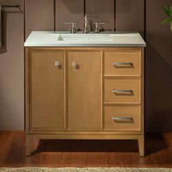 LYON-37-WH-CW  WOODBRIDGE 37"White Single Sink Bathroom Vanity Engineered Stone Top, Pre-drilled for 8 in. widespread faucets, Solid Wood Frame & Dra